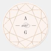 Ronde Diamant Gem Geometrische Monogram Chique Bru Ronde Sticker (Voorkant)
