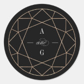 Ronde Diamant Gem Geometrische Monogram Chique Bru Ronde Sticker (Voorkant)