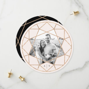 Ronde diamant geometrische edelsteen bruiloft foto save the date