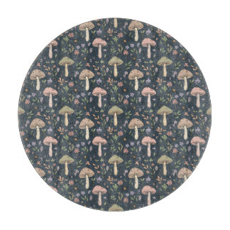 Ronde Diep Leisteen Blauwe Paddenstoelen Donkere A Snijplank