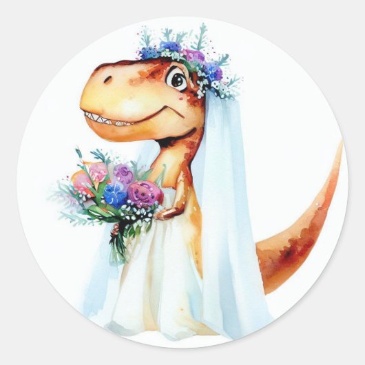 Ronde dinosaurier bruidstickers sticker (Voorkant)