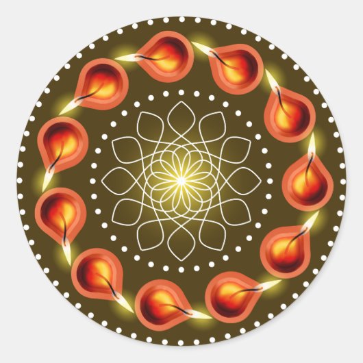 Ronde Diwali Lamp Decoratie Sticker (Voorkant)