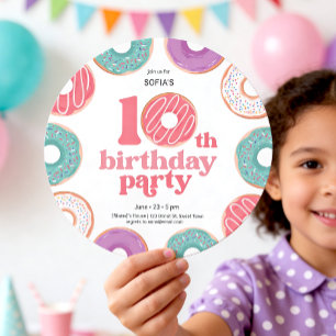 Ronde Donut Feest Meisje 10e Verjaardagsuitnodigin Kaart