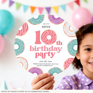 Ronde Donut Feest Meisje 10e Verjaardagsuitnodigin Kaart