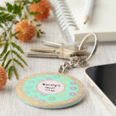 Ronde Donut Touch Mint Green Sleutelhanger (Zijkant)