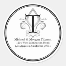 Ronde Eenvoudige Sticker Fleur Monogram Adreslabel