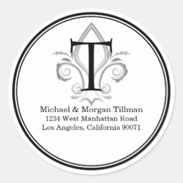 Ronde Eenvoudige Sticker Fleur Monogram Adreslabel