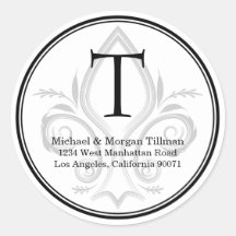 Ronde Eenvoudige Sticker Fleur Monogram Adreslabel