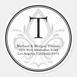 Ronde Eenvoudige Sticker Fleur Monogram Adreslabel