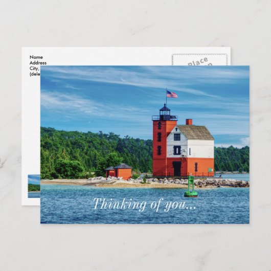 Ronde eilandvuurtoren denken aan je Briefkaart (Voorkant / Achterkant)