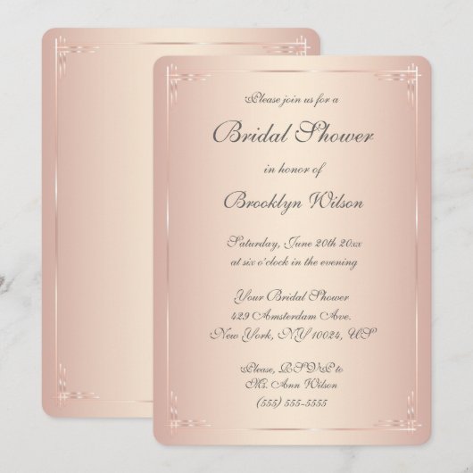 Ronde Elegant Blush Bridal Shower Invitations Kaart (Voorkant / Achterkant)