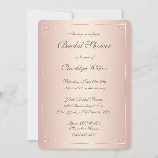 Ronde Elegant Blush Bridal Shower Invitations Kaart (Voorkant)