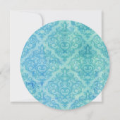 Ronde Elegante Damast Hydrangea Aqua Bloemen Bruil Kaart (Achterkant)