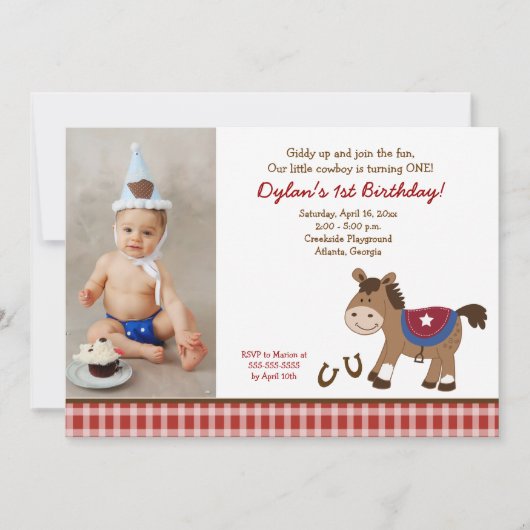 Ronde 'Em Up Horse Photo Birthday Invitation 5x7 Kaart (Voorkant)