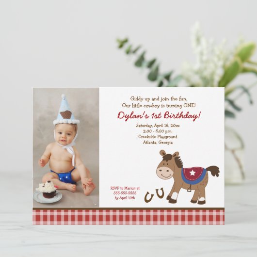 Ronde 'Em Up Horse Photo Birthday Invitation 5x7 Kaart (Staand voorkant)