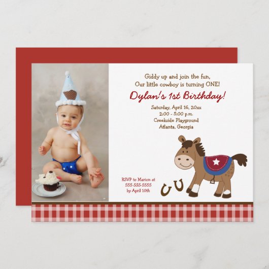 Ronde 'Em Up Horse Photo Birthday Invitation 5x7 Kaart (Voorkant / Achterkant)