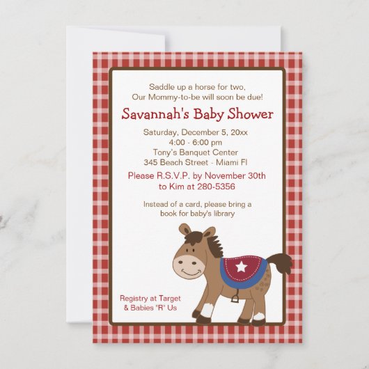 Ronde Em Up Western Horse Baby shower Invitation Kaart (Voorkant)