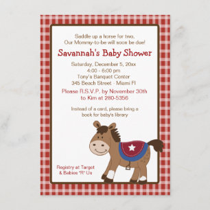 Ronde Em Up Western Horse Baby shower Invitation Kaart
