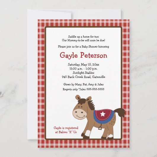 Ronde 'Em Up Western Horse Baby shower Invitation Kaart (Voorkant)