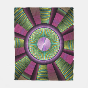 Ronde en kleurrijke moderne, decoratieve fractale fleece deken