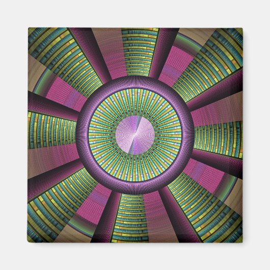 Ronde en kleurrijke moderne, decoratieve fractale  magneet (Voorkant)