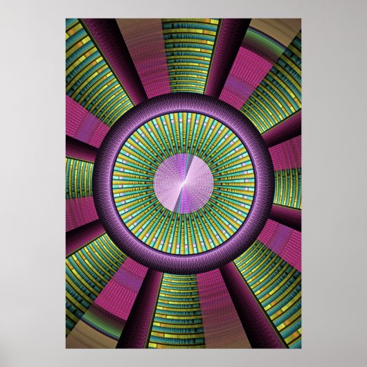 Ronde en kleurrijke moderne, decoratieve fractale  poster (Voorkant)