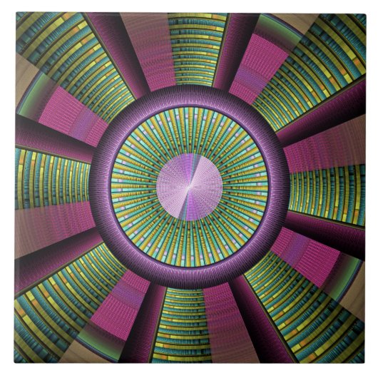 Ronde en kleurrijke moderne, decoratieve fractale  tegeltje (Voorkant)