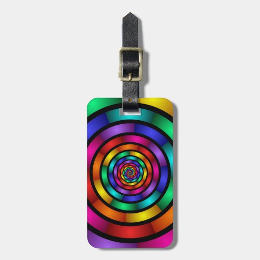 Ronde en Psychedelic Colorful Modern Fractal Art Bagagelabel (Voorkant verticaal)