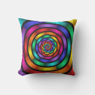 Ronde en Psychedelic Colorful Modern Fractal Art Buitenkussen