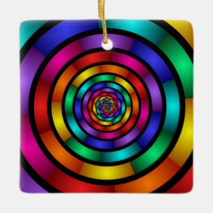Ronde en Psychedelic Colorful Modern Fractal Art Keramisch Ornament