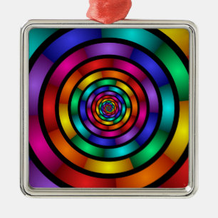 Ronde en Psychedelic Colorful Modern Fractal Art Metalen Ornament