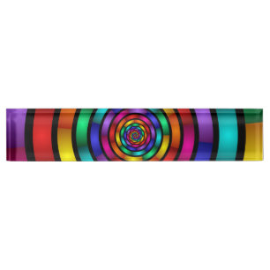 Ronde en Psychedelic Colorful Modern Fractal Art Naambordje