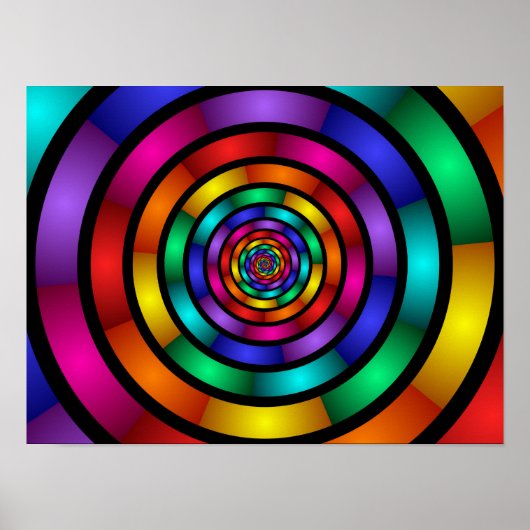 Ronde en Psychedelic Colorful Modern Fractal Art Poster (Voorkant)