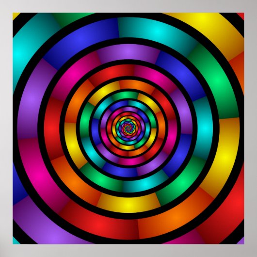 Ronde en Psychedelic Colorful Modern Fractal Art Poster (Voorkant)