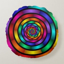 Ronde en Psychedelic Colorful Modern Fractal Art Rond Kussen