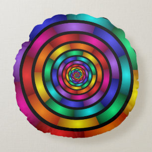 Ronde en Psychedelic Colorful Modern Fractal Art Rond Kussen