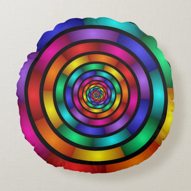 Ronde en Psychedelic Colorful Modern Fractal Art Rond Kussen (Voorkant)