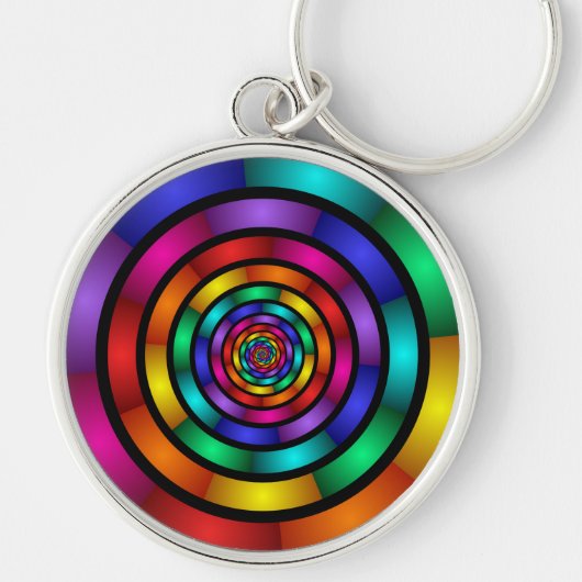 Ronde en Psychedelic Colorful Modern Fractal Art Sleutelhanger (Voorkant)