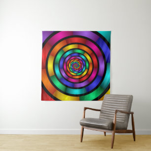 Ronde en Psychedelic Colorful Modern Fractal Art Wandkleed