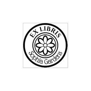 Ronde Ex Libris 6 Petal Flower 01 Rubberstempel