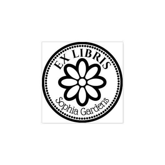 Ronde Ex Libris - 6 Petal Flower Rubber Stamp Rubberstempel (Afrduk)