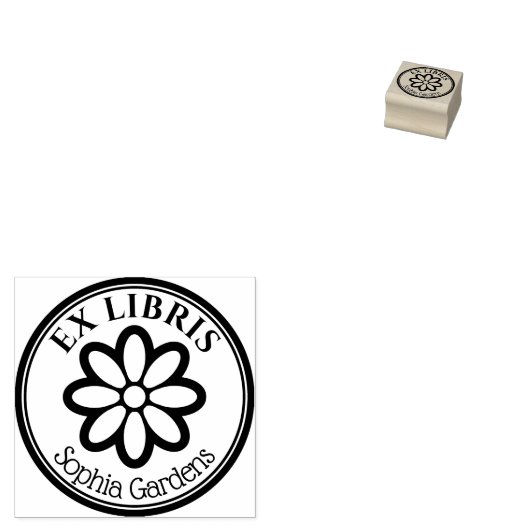 Ronde Ex Libris - 6 Petal Flower Rubberstempel (Gestempeld)