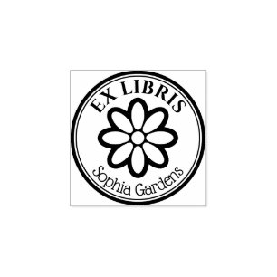Ronde Ex Libris - 6 Petal Flower Rubberstempel