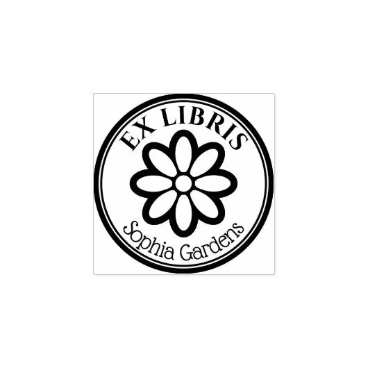 Ronde Ex Libris - 6 Petal Flower Rubberstempel (Afrduk)