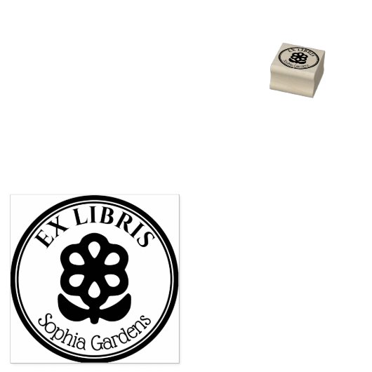 Ronde Ex Libris - Bloem en bladeren Motif Rubberstempel (Gestempeld)