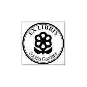 Ronde Ex Libris - Bloem en bladeren Motif Rubberstempel (Afrduk)