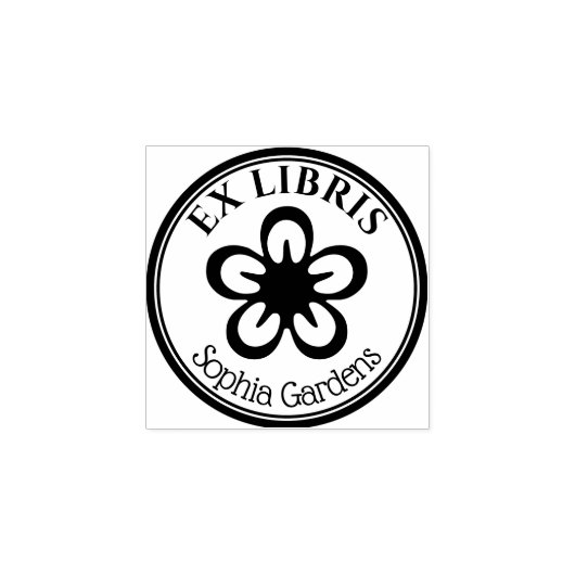 Ronde Ex Libris - Bloem Rubberstempel (Afrduk)