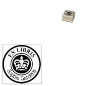 Ronde Ex Libris Crown (wit op zwart) Rubberstempel (Gestempeld)