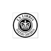 Ronde Ex Libris Crown (wit op zwart) Rubberstempel (Afrduk)
