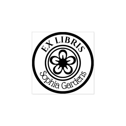 Ronde Ex Libris Flower Motif Rubberstempel (Afrduk)